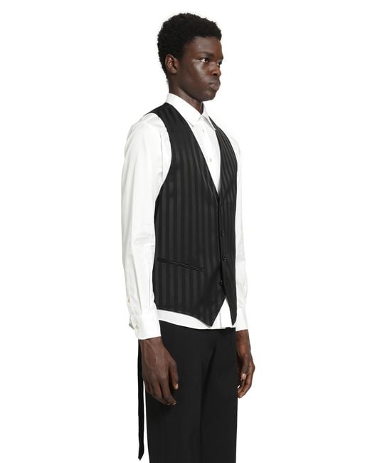 Ann Demeulemeester Black Juikko Striped Satin Waistcoat for men