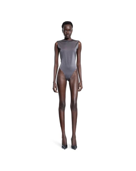 Mugler Purple Sleeveless Shoulder Logo Bodysuit