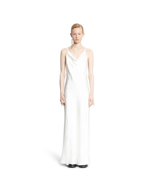 Ann Demeulemeester White Nura Long Slip Dress With Front Panel