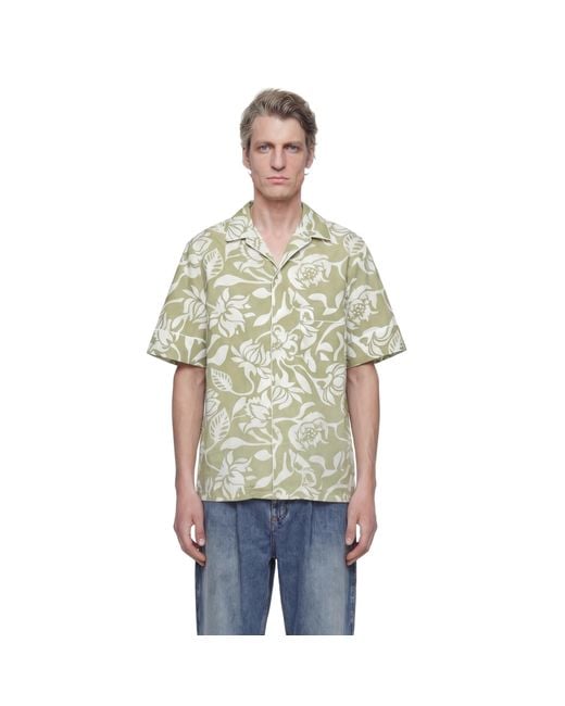 Hed Mayner Green Floral Print Shirt for men