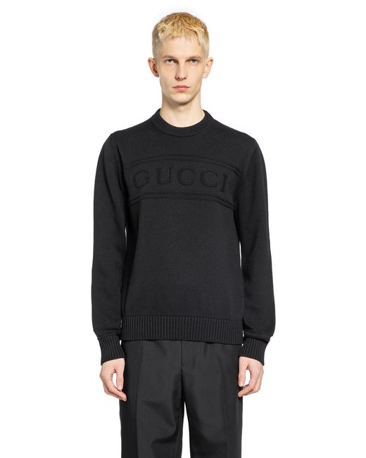 Gucci Black Knit Cotton Wool Jumper With Intarsia for men