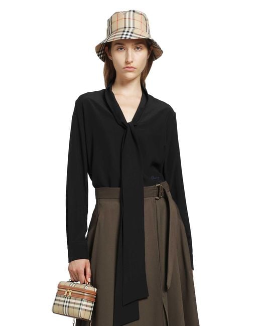Burberry Black Silk Crepe De Chine Scarf Blouse