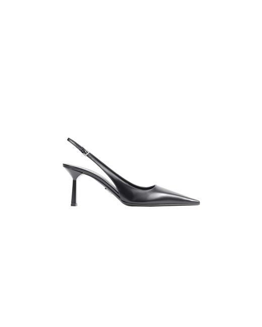 Prada Black Brushed Leather Slingback Pumps