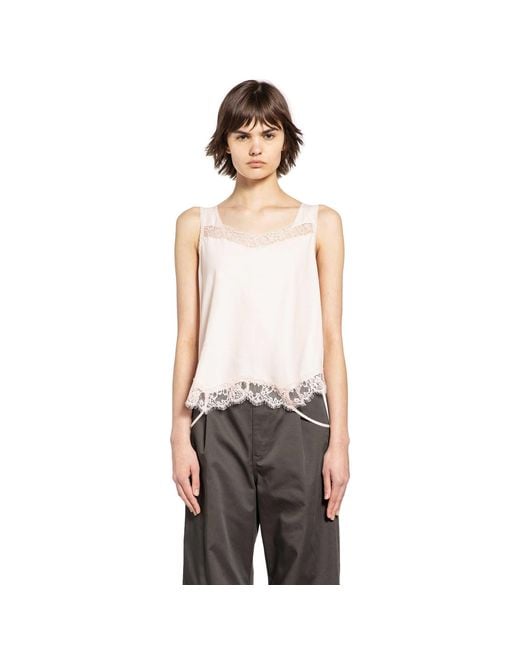 MM6 by Maison Margiela White Mirrored Lace Slip Top