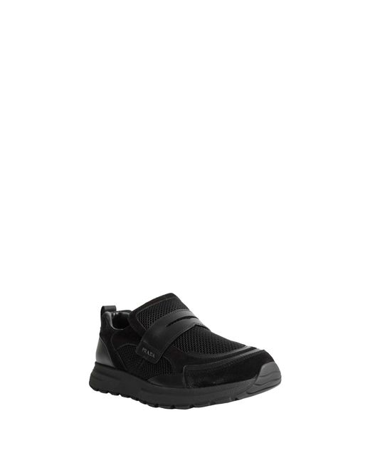 Prada Black Prax Mesh And Leather Loafers for men