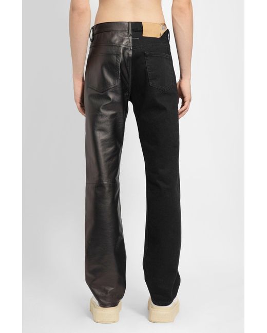 MM6 by Maison Martin Margiela Black Half-leather Straight Jeans for men