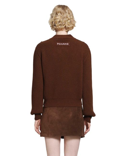 Marni Brown Wool Cashmere V-Neck Sweater