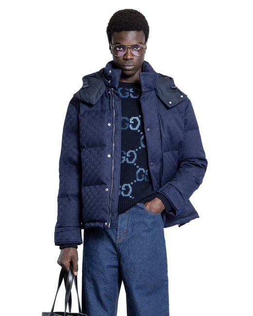 Gucci Blue Giacca Imbottita Gg Canvas for men