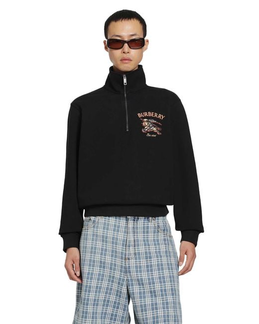Burberry Black Knight Check Half-Zip Sweatshirt for men