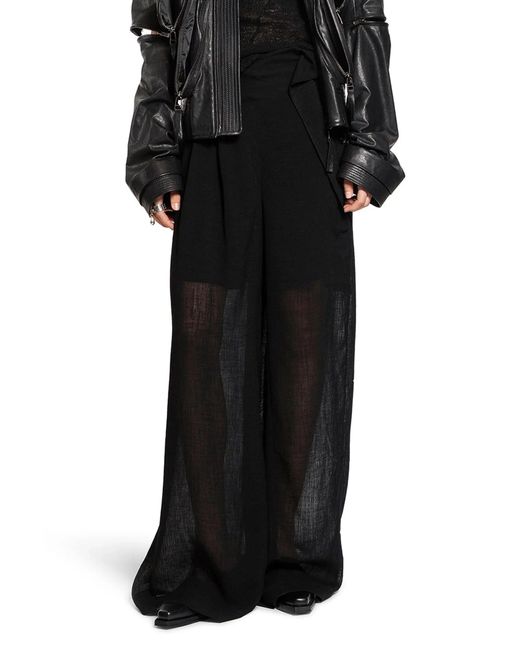 Yehuafan Black Nylon Sheer Wide Leg Pants