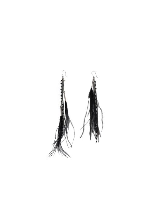 Ann Demeulemeester Black Goia Earrings With Chains And Feathers