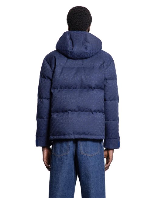 Gucci Blue Giacca Imbottita Gg Canvas for men