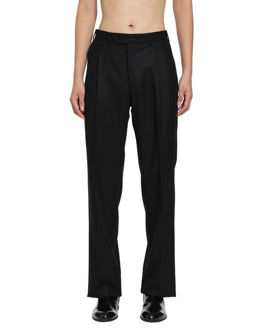 SALON C. LUNDMAN Black Double Pleat Flannel Trousers for men