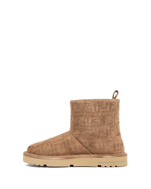 Fendi Natural Ff Suede Ankle Boots for men