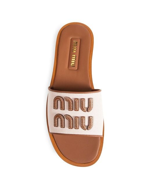 Miu Miu Pink Canvas And Leather Slides