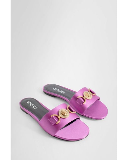 Versace Purple Slides In Satin And Leather