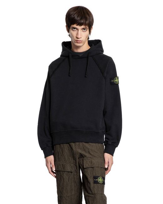 Stone Island Black 6100023 Light Organic Cotton Fleece Hoodie for men