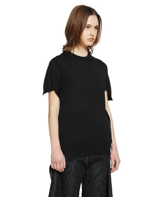 Junya Watanabe Black Short Sleeve Wool Sweater With Splits