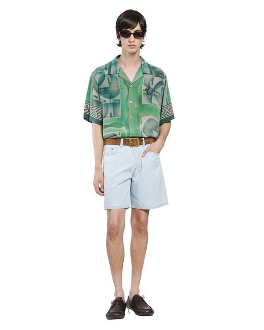 Versace Green Printed Crêpe De Chine Silk Shirt for men