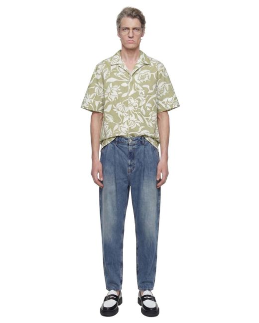 Hed Mayner Blue Pleated Denim Pants for men