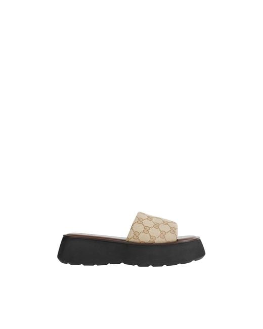 Gucci Natural Gg Canvas Flatform Slide Sandals