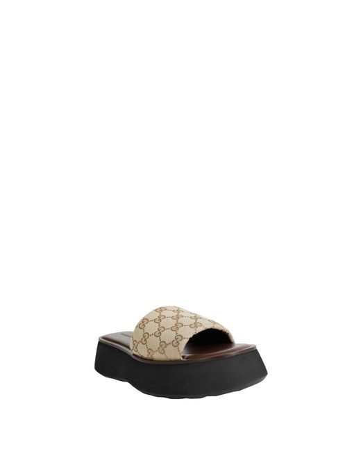 Gucci Natural Gg Canvas Flatform Slide Sandals