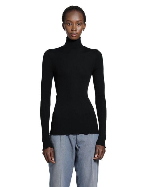 Prada Black Silk And Wool Turtleneck Top