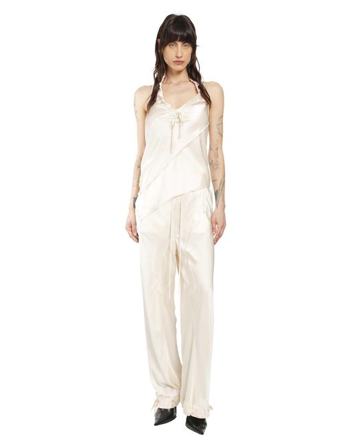 Yehuafan White Silk Satin Sleeveless Top