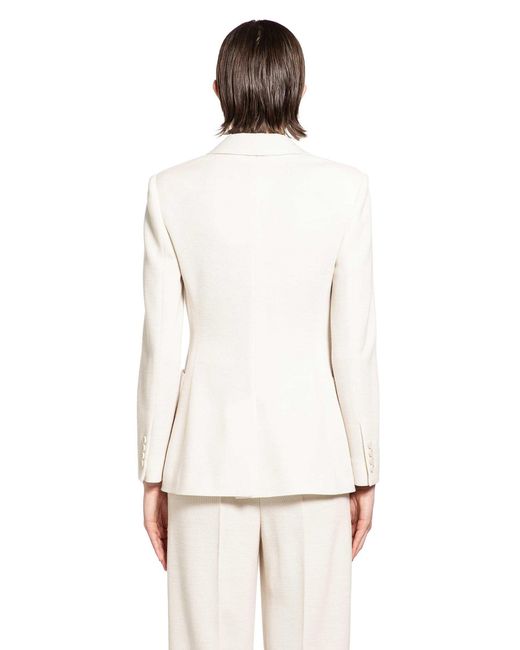 Max Mara White Single-Breasted Wool Piqué Blazer