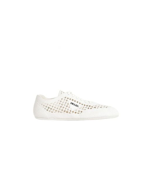Prada White Collapse Crochet Laced Sneakers
