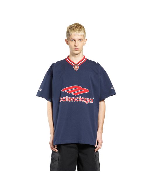Balenciaga Blue 3B Football V-Neck T-Shirt for men