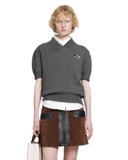 Marni Gray Short Sleeve V-Neck Cashmere Sweater