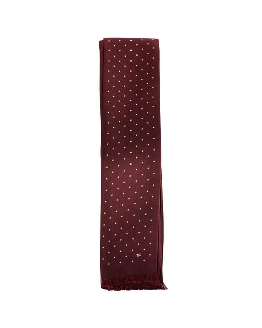 Tom Ford Red Micro Polkadot Silk Scarf for men