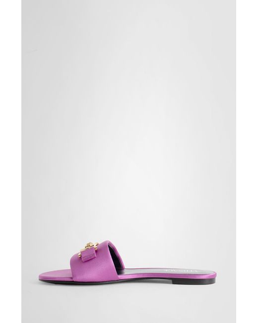 Versace Purple Slides In Satin And Leather