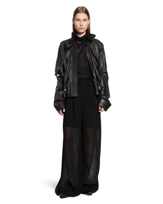 Yehuafan Black Nylon Sheer Wide Leg Pants