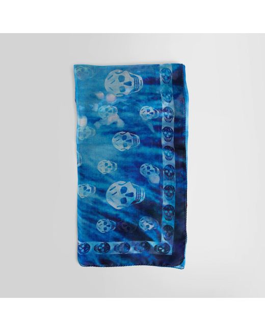 Alexander McQueen Blue Skull-print Wool Scarf