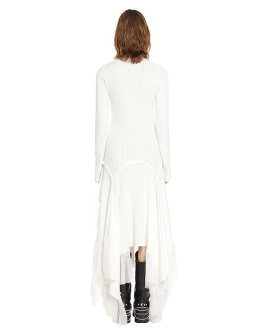 Ann Demeulemeester White Tessie Serafino Dress With Chiffon Ruffles