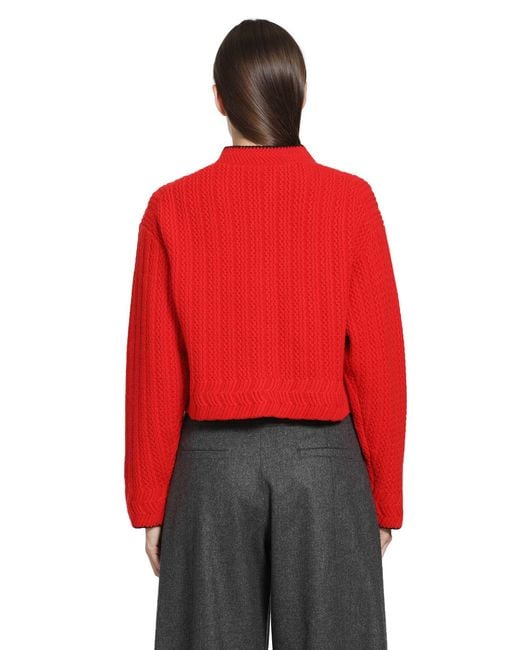 Chloé Red Heart Logo Wool-Cashmere Cardigan