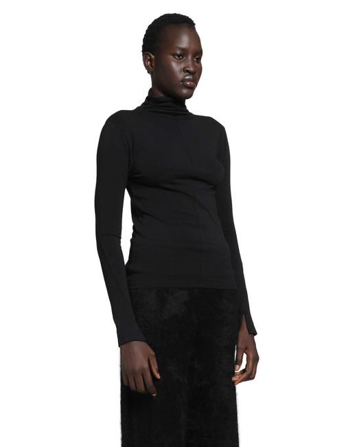 Thom Krom Black Stretch Cotton Modal Turtleneck Top