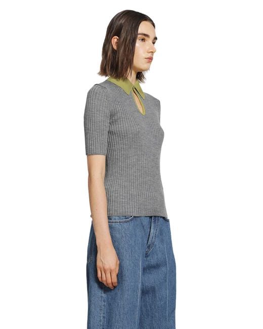 Jil Sander Gray Lightweight Ribbed Wool Polo