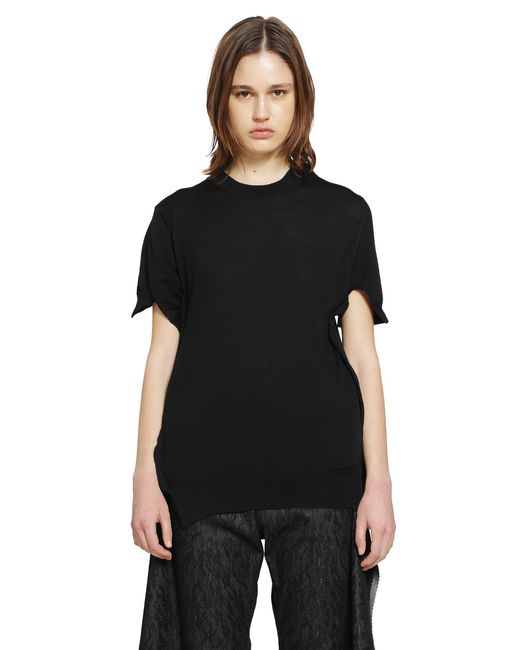 Junya Watanabe Black Short Sleeve Wool Sweater With Splits