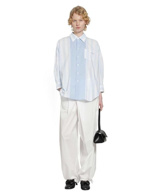 Marni Blue Cotton Poplin Pinstriped Patchwork Shirt