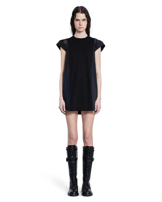Sacai Black Poplin X Cotton Jersey Dress