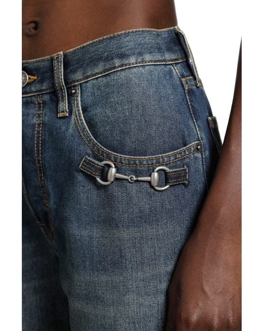 Gucci Blue Cotton Denim Pants With Horsebit