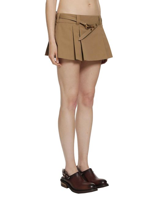 Miu Miu Natural Pleated Cotton Poplin Mini Skirt