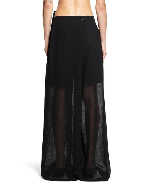 Yehuafan Black Nylon Sheer Wide Leg Pants