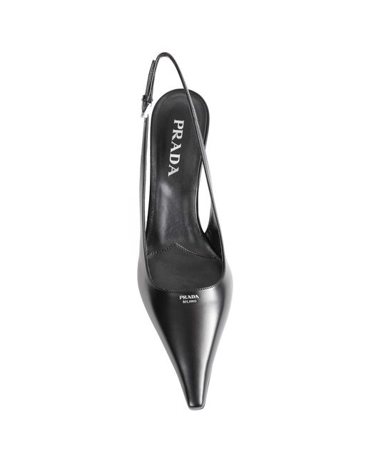 Prada Black Brushed Leather Slingback Pumps