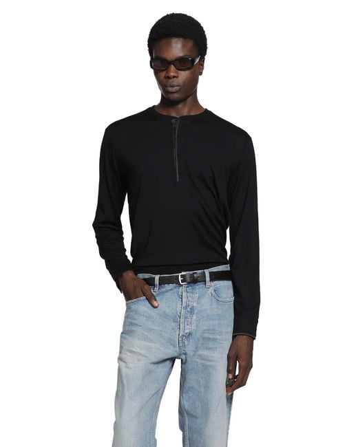 Tom Ford Black Wool Silk Cashmere Henley for men
