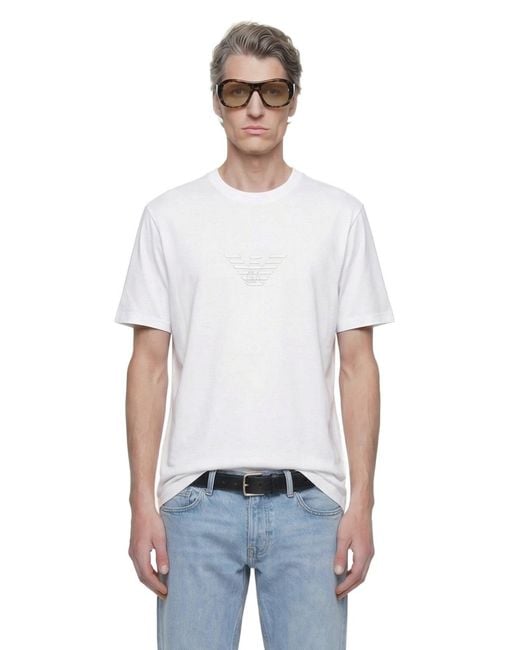 Emporio Armani White Pima-Jersey Logo T-Shirt for men