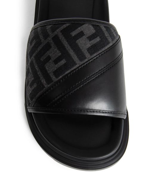 Fendi Black Diagonal Slides for men